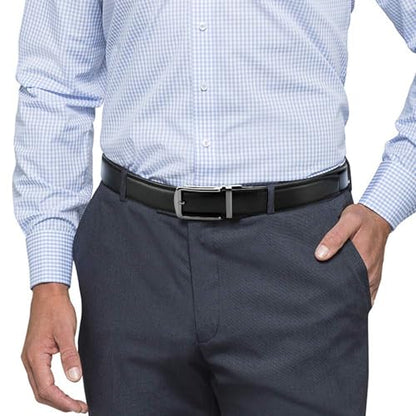 Leather Belts for Men YOORAN Ratchet Belt Sliding Buckle for Dress Pants Casual & Work 1 3/8" Easily Adjustable Size