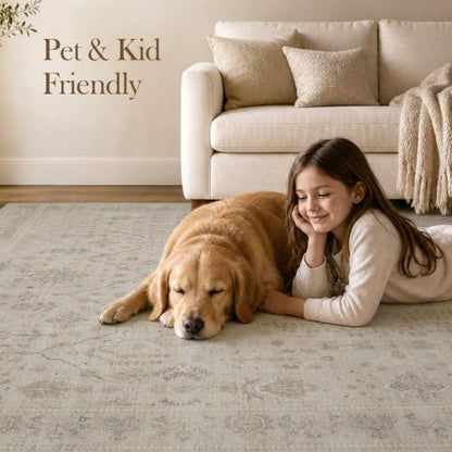 Area Rug 8x10 Rugs for Living Room Machine Washable Rug Non Slip Vintage Bedroom Carpet for Living Room Bedroom Dining Room Rug Beige
