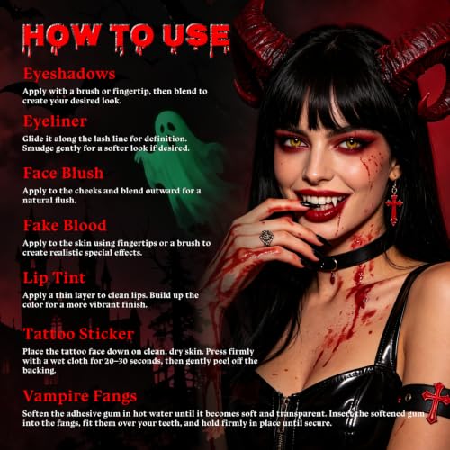 KIMUSE Halloween Vampire Makeup Kit, 8-Piece Goth SFX Costume Set