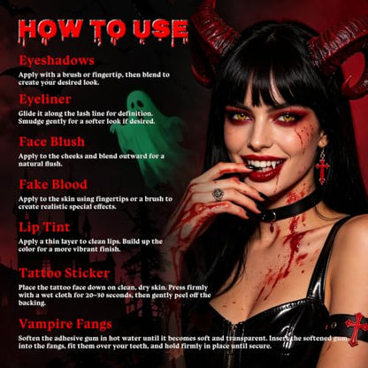 KIMUSE Halloween Vampire Makeup Kit, 8-Piece Goth SFX Costume Set