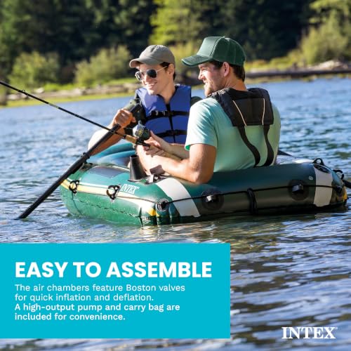 INTEX 68347EP Seahawk 2 Inflatable Boat Set: Includes Deluxe 48in Aluminum Oars and High-Output Pump – SuperStrong PVC – Fishing Rod Holders – 2-Person – 520lb Weight Capacity
