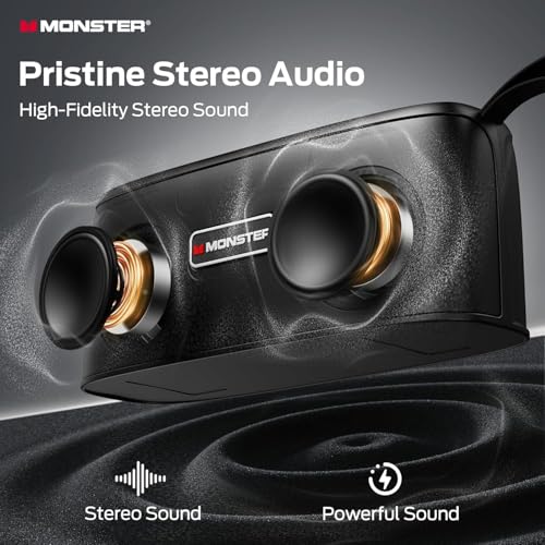 Monster Portable Bluetooth Speaker, 30W Loud Sound Wireless Speaker, IPX6 Waterproof Speaker, 17 Hours Playback, Bluetooth 5.4 TWS Pairing Portable Speakers for Home, Outdoors