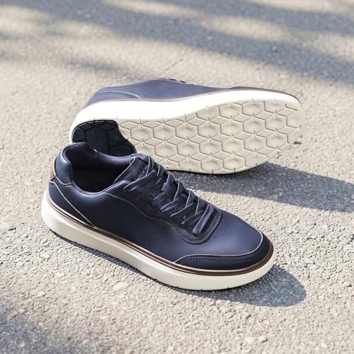 Bruno Marc Men's Leather Sneakers Casual Skate Shoes,Dark Blue,9