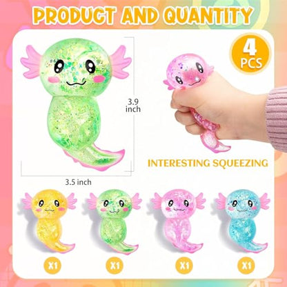 4Pcs Axolotl Squishy Design Squeeze Stress Ball, Axolotls Balls Sensory Stress