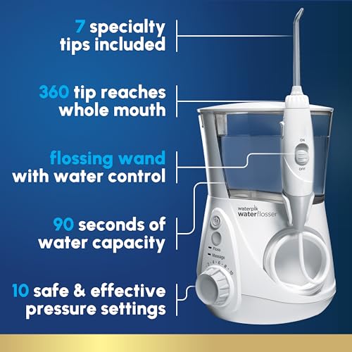 Waterpik Aquarius Countertop Water Flosser for Teeth, 10 Settings, White | For teeth, gums and braces, multiple users and needs, electric power, CDA Validated, ADA Accepted, WP-660