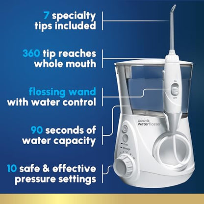 Waterpik Aquarius Countertop Water Flosser for Teeth, 10 Settings, White | For teeth, gums and braces, multiple users and needs, electric power, CDA Validated, ADA Accepted, WP-660