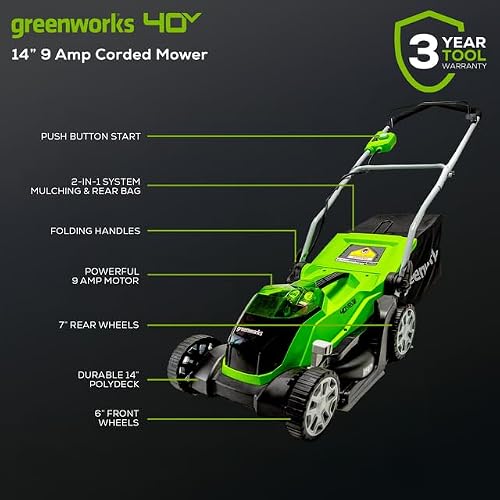 Greenworks 40V 14-inch Cordless Lawn Mower, 4.0 Ah Battery and Charger Included 2506302