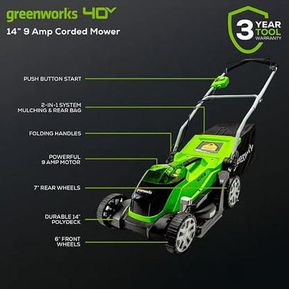 Greenworks 40V 14-inch Cordless Lawn Mower, 4.0 Ah Battery and Charger Included 2506302