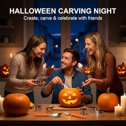 Halloween Pumpkin Carving Kit, 24pcs Pumpkin Cutters & 2pcs Carving Tools | Stainless Steel 26pcs Pumpkin Carving Knife Tools Set for Adults Beginners, Easy Safe Fun DIY Jack-O-Lantern Halloween Decor
