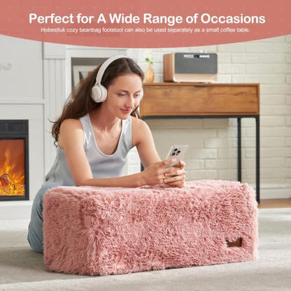 Hobestluk Adult Bean Bag Chair, Lazy Sofa with Ottoman for Relaxing, Pink