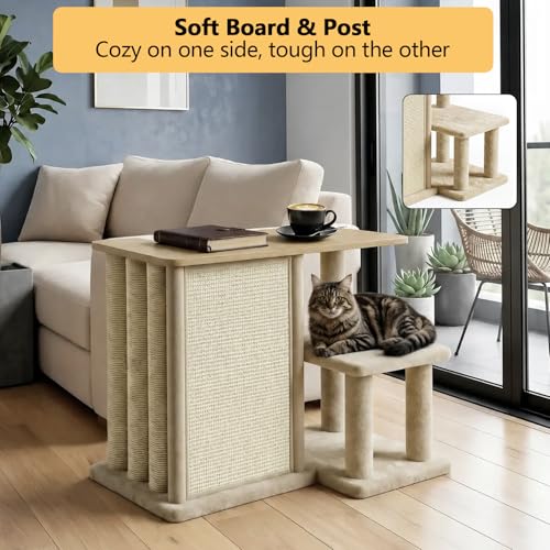 Large Cat Scratcher Side Table for Couch, Couch Protector End Table