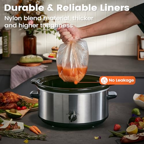 Slow Cooker Liners, Hotensil 14"x 22" 10 Count Cooking Bags Large Size Disposable Pot Liners, Fit 6QT to 10QT for Slow Cooker Cooking Trays, Multi-Purpose Durable Liners Plastic Bags, BPA Free