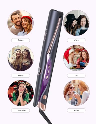 LANDOT Hair Straightener and Curler 2 in 1, Twist Flat Iron 1" Dual Voltage