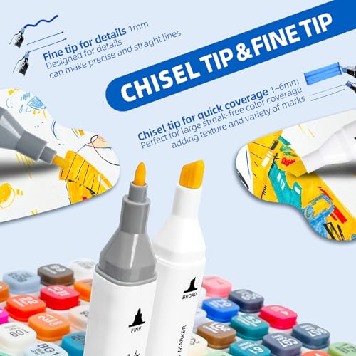 Flavery Alcohol Markers Fine Chisel 120 Colors, Adult Coloring with Base