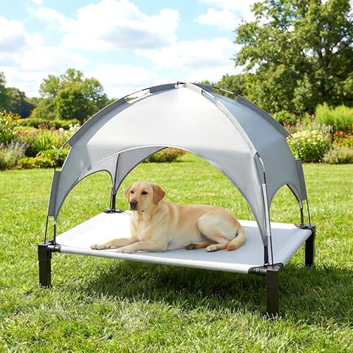 Heeyoo Elevated Dog Bed with Removable Canopy, Portable Raised Dog Cot | Pet Cooling Cot Bed for Dogs with Sun Protection Shade Tent,Grey 42in