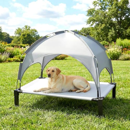 Heeyoo Elevated Dog Bed with Removable Canopy, Portable Raised Dog Cot | Pet Cooling Cot Bed for Dogs with Sun Protection Shade Tent,Grey 42in