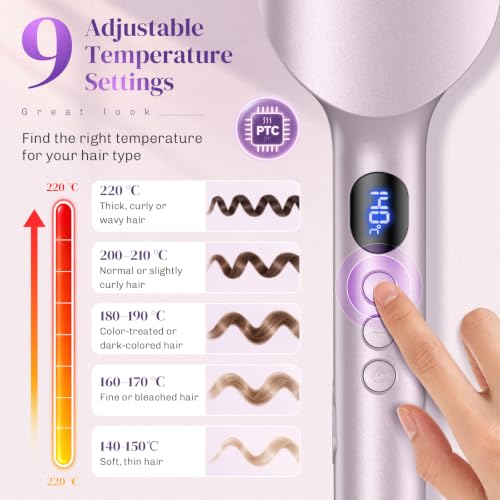 MESCOMB Hair Crimper - 1.25 Inch Hair Waver for Silky S Wave, Lavender Mist | S-Barrel Ionic Hair Curler, 9 Heat Settings, Anti-Scald, Dual Voltage for Travel, Fast Heating, Easy to Use