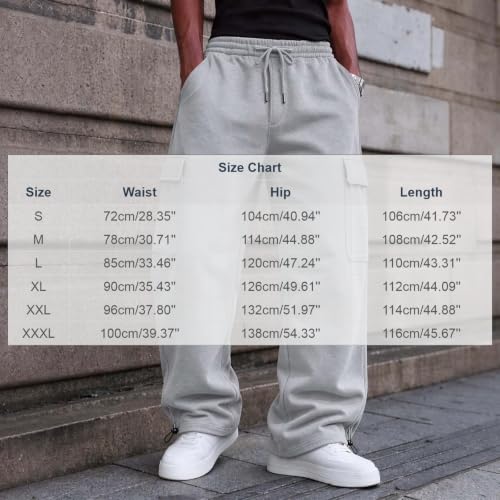 Generic Jogging Homme, Mens Fleece Lined Cargo Sweatpants Baggy Sweat Pants | Drawstring Cargo Sweatpants for Men Fall Winter Pants, Casual Loose Fit Pul On Sweat Pants, Comfy Athletic Work Trousers