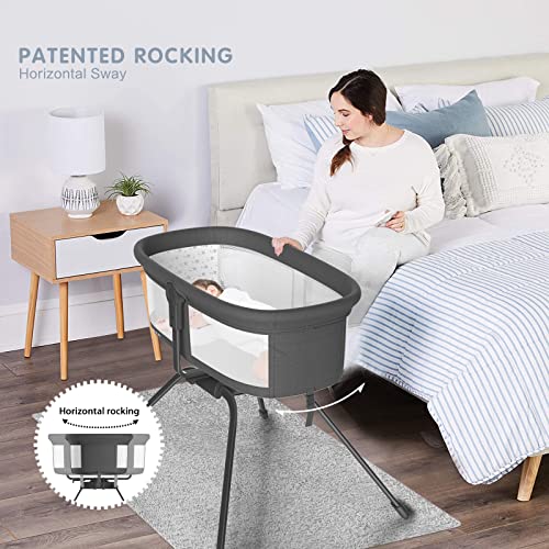 ANGELBLISS 3 in 1 Rocking Bassinet & Baby Portable Travel Bedside Crib, Side to Side Manual Rocking Motion Bassinet, Mattress Included (Black)