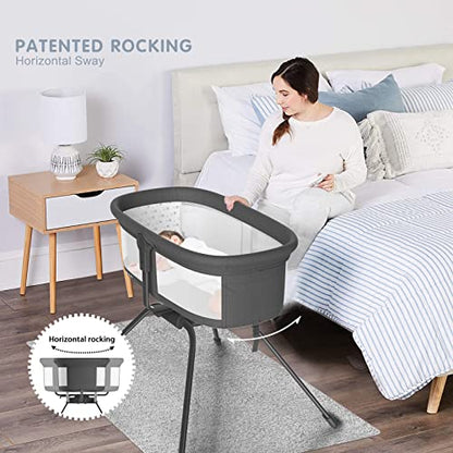 ANGELBLISS 3 in 1 Rocking Bassinet & Baby Portable Travel Bedside Crib, Side to Side Manual Rocking Motion Bassinet, Mattress Included (Black)