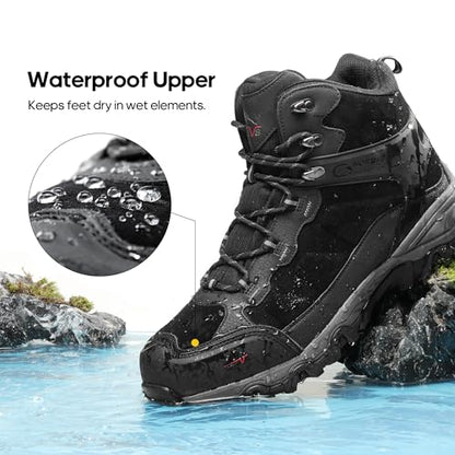 NORTIV 8 Men's Suede Waterproof Trekking Hiking Boots,Black,10