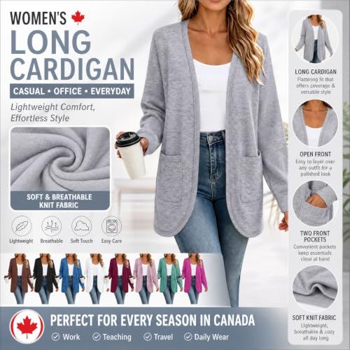 Cotton Cardigans for Women Womens Lightweight Sweater Long Cardigan Sweaters for Women Open Front Sweater Casual Office Outerwear Loose Fit Teacher Lightweight Knit Coat Gray,XL