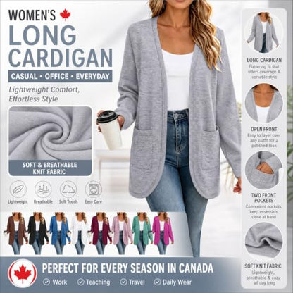 Cotton Cardigans for Women Womens Lightweight Sweater Long Cardigan Sweaters for Women Open Front Sweater Casual Office Outerwear Loose Fit Teacher Lightweight Knit Coat Gray,XL