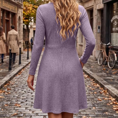 Fall Dresses for Women Long Sleeve Knitted Dress A Line Dresses Purple