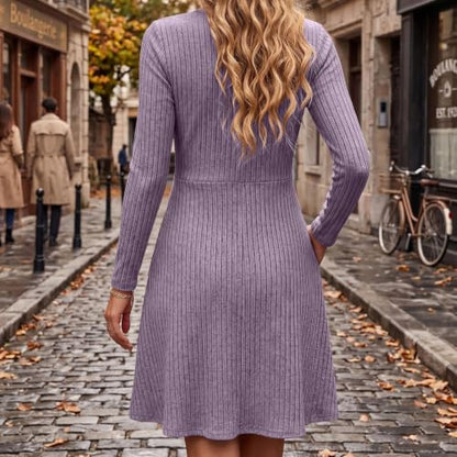 Fall Dresses for Women Long Sleeve Knitted Dress A Line Dresses Purple