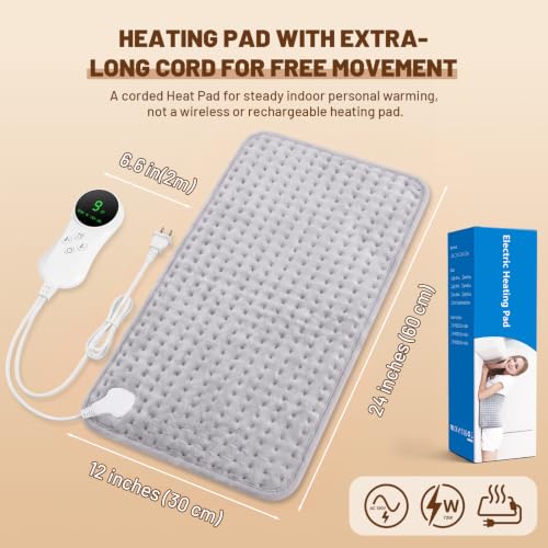 Electric Heat Pad for Back, Neck, Shoulder, 24"x12" Heated Wrap, Light Gray