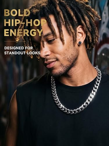 ChainsHouse Hip Hop Curb Boys Necklace Stainless Steel/18K Gold Plated Cuban Link Chain for Mens Womens 18-30 Inch(stainless,12mm)