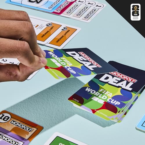 Monopoly Deal FIFA World Cup 2026 Edition Game | Officially Licensed FIFA World Cup Soccer Card Game for Kids | Ages 8+ | 2 to 5 Players | 15 Mins. (English & French Version)