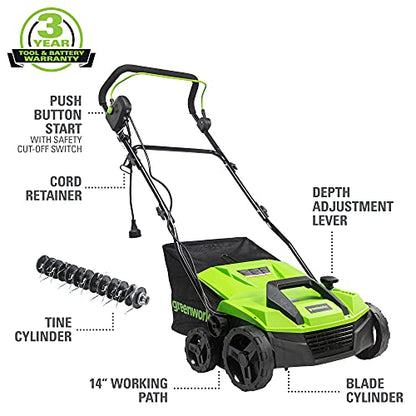 Greenworks 13 Amp 14-Inch Corded Dethatcher/Scarifier, DT13B00