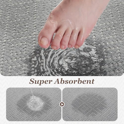 TCHDIO Chenille Bath Mat Super Absorbent Bathroom Mat Non Slip Rubber Backed Bath Mats for Bathroom Quick Dry Bathroom Rug Machine Washable Thin Bath Rug Fit Under Door, Shower, Bathtub,17"X 28"Grey