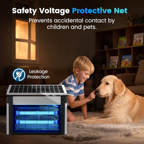 Hefite Bug Zapper Outdoor Solar Powered, 4000V Electric, 20W UV-Led