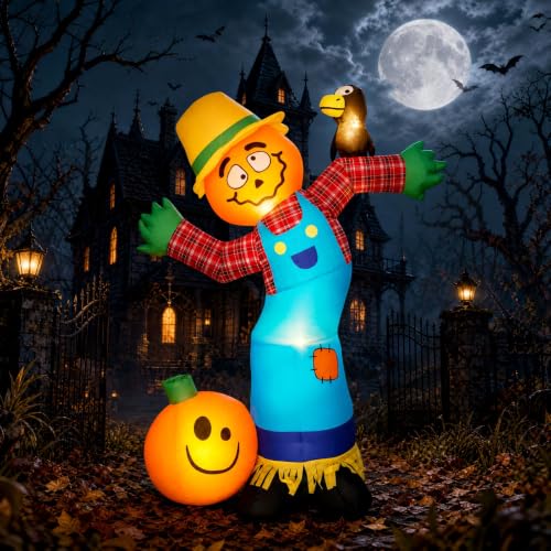 WildVenture Halloween Decoration Outdoor Inflatable-6FT Pumpkin Scarecrow