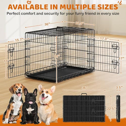 Yaheetech Dog Crate 36'' Double Door Dog Crate with Divider, Removable Tray