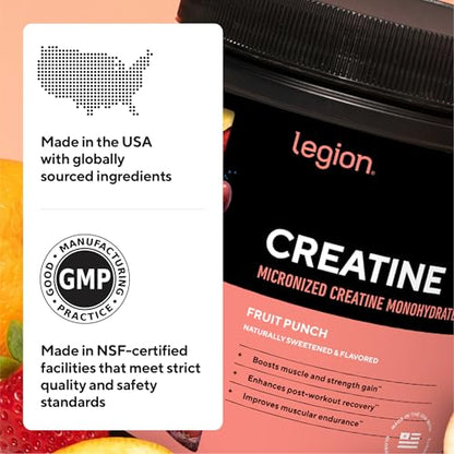 Legion Micronized Creatine Monohydrate Powder 5g, Unflavored, 60 Servings