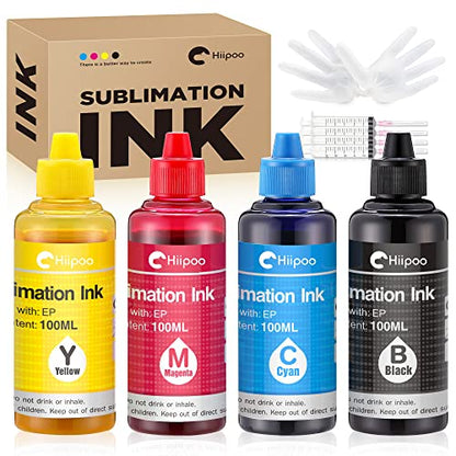 Hiipoo Sublimation Ink Refilled Bottles Work with WF7710 ET2760 ET2720 ET2803 ET2800 C88+ XP-4105 Inkjet Printer Heat Press Transfer on Mugs Plates T-Shirts Pillows Phone Case（B/C/M/Y）…