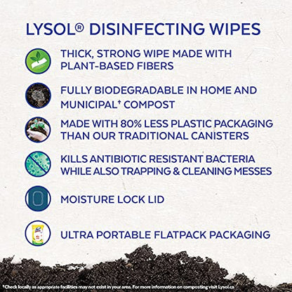 Lysol Disinfecting Wipes Flatpack, Citrus, Biodegradable Wipes, Kills 99.9% of Viruses & Bacteria, Bulk Pack of 4, 336 count (4 x 84 count)