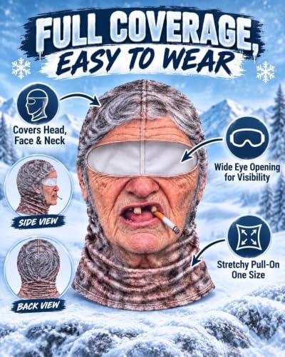 Old Man Ski Mask Winter Funny Realistic Face Balaclava 3D Printed Full Face
