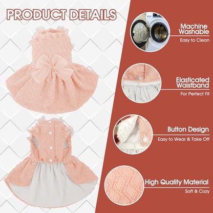 Kuoser Dog Dress, Princess Puppy Tutu with Bow-Knot, Pink Dog Dresses L