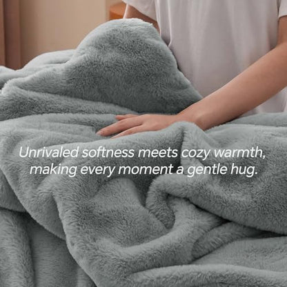 BEDELITE Faux Fur Queen Comforter Set Light Grey,Fluffy Bedding,2 Pillowcases