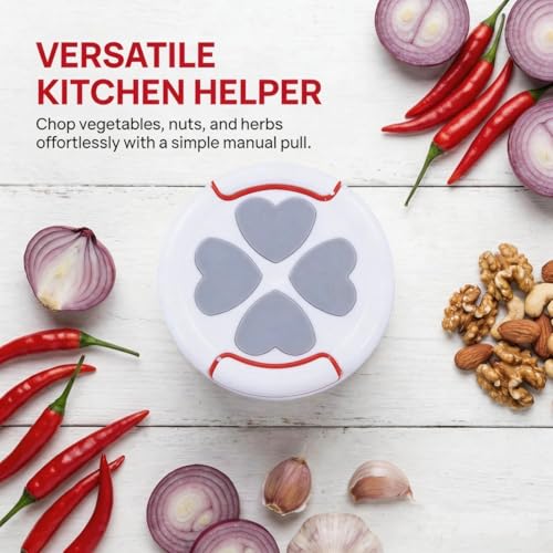 Manual Food Chopper, Portable Food Chopper with Blades, Manual Vegetable Cutter, Small Food Processor for Kitchen Garlic Onion Chili