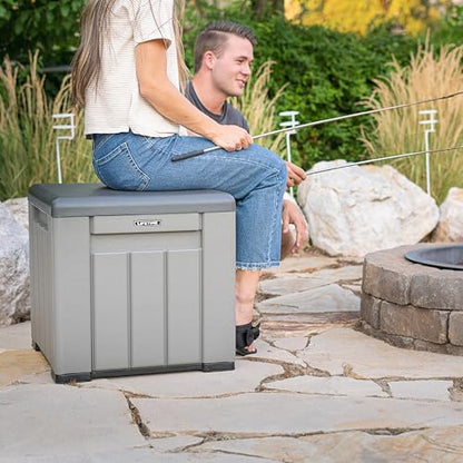 LIFETIME 25 Gallon Outdoor Storage Cube, Deckbox, Brown lid, Storage Box for Gardening Tools, Pool Supplies, Patio Furniture & More