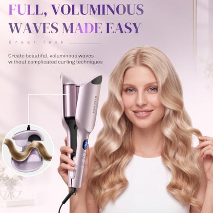 MESCOMB Hair Crimper - 1.25 Inch Hair Waver for Silky S Wave, Lavender Mist | S-Barrel Ionic Hair Curler, 9 Heat Settings, Anti-Scald, Dual Voltage for Travel, Fast Heating, Easy to Use