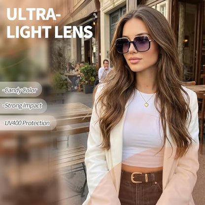 scenicamp 4Pcs Retro Oversized Aviator Sunglasses for Women Square Aviators