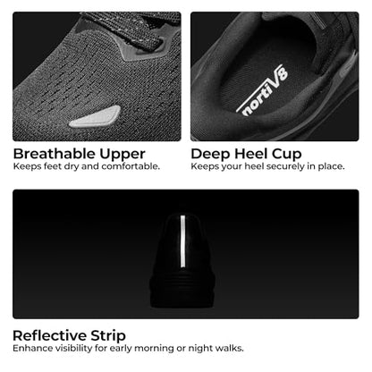 NORTIV 8 Women's Slip On Running Walking Shoes,All Black,7