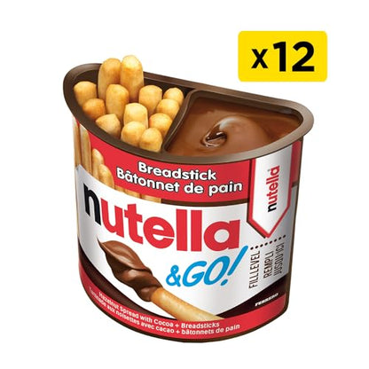 NUTELLA & GO Chocolate Hazelnut Spread With Breadsticks - 52 g Pack x 12 | Original NUTELLA Hazelnut Spread with Cocoa and Crispy Breadsticks - Portable and Convenient - 12 Individual 52 g Snack Packs
