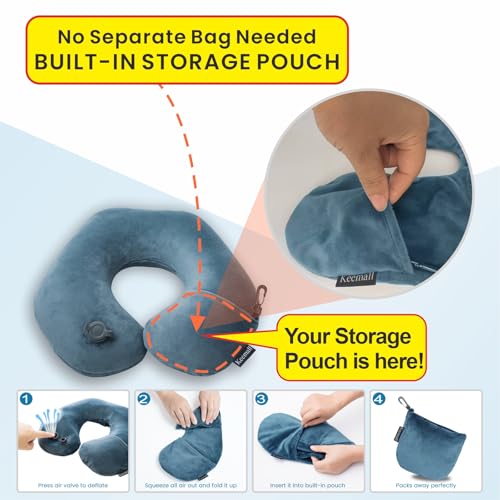 Keemall Portable Inflatable Travel Neck Pillow for Airplane, Car & Office